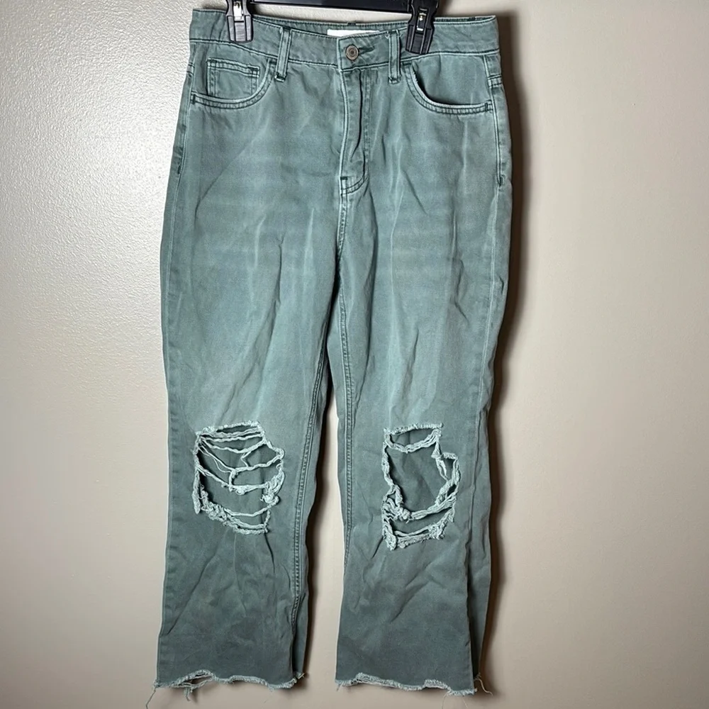 Vervet Green Distressed Wide Leg Jeans Size 27 - Picture 1 of 8